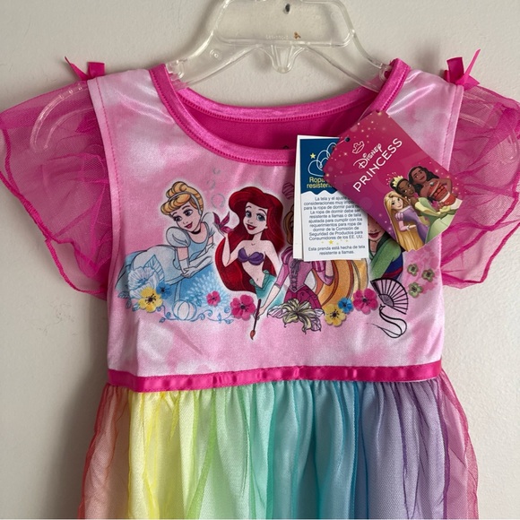 NWT Girls Disney Princess Fantasy Nightgown Rainbow Sz 4 Short Sleeve Flowy New - Picture 2 of 7